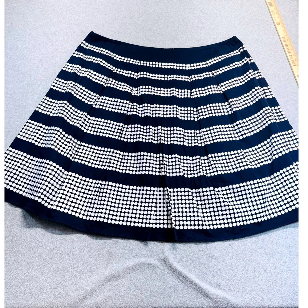 Talbots Women 22W Navy White Polka Dot Stripe A-Line Midi Skirt Plus Size Flowy